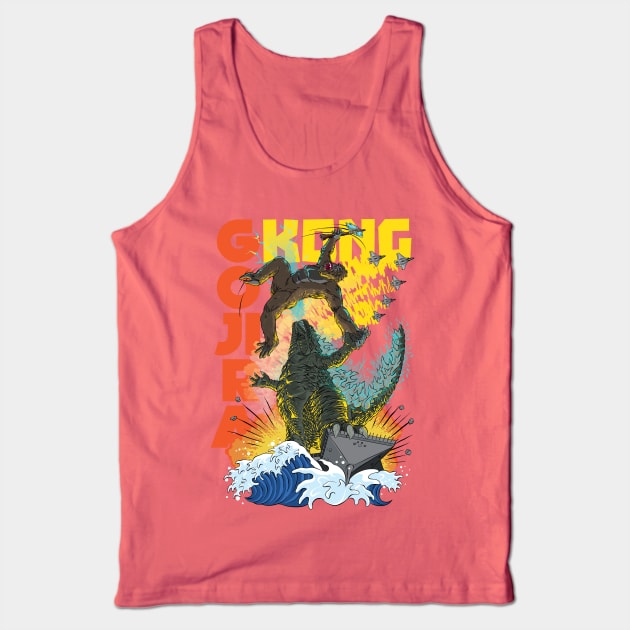 Gojira & Kong on the ocean Tank Top by foozledesign